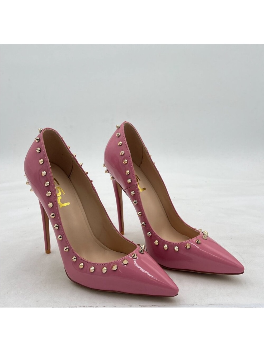 NWOB FSJ Pink Patent Studded Pointed-Toe Stiletto Pumps